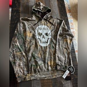 NWT Kings Camo Realtree Hoodie with Friction Skull Logo Brown Tan Size XL